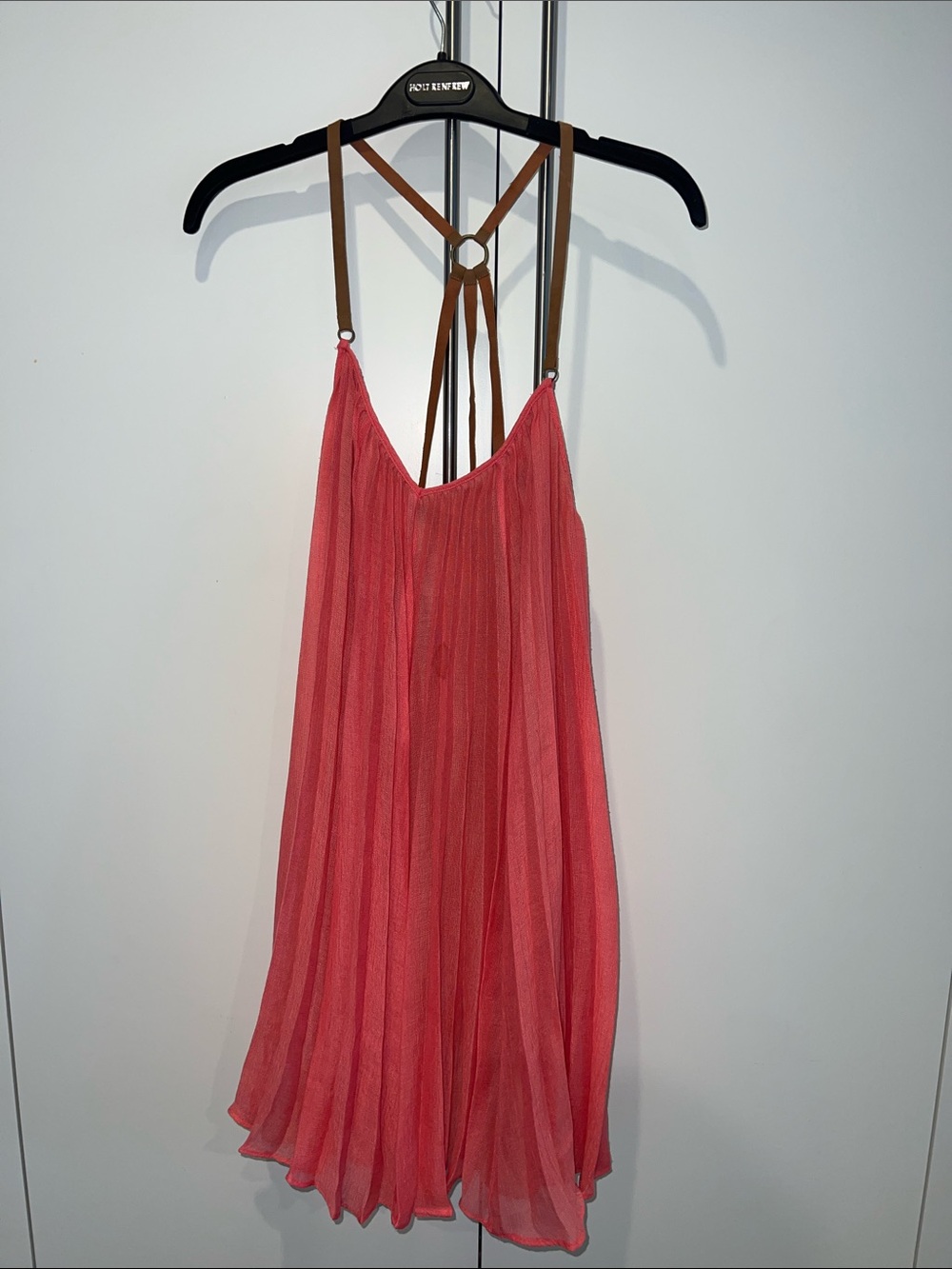 BCBG Coral Pleated Chiffon Strappy Mini Dress